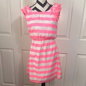 Lilly Pulitzer Pink and White Striped Ruffle-Sleeve Dress